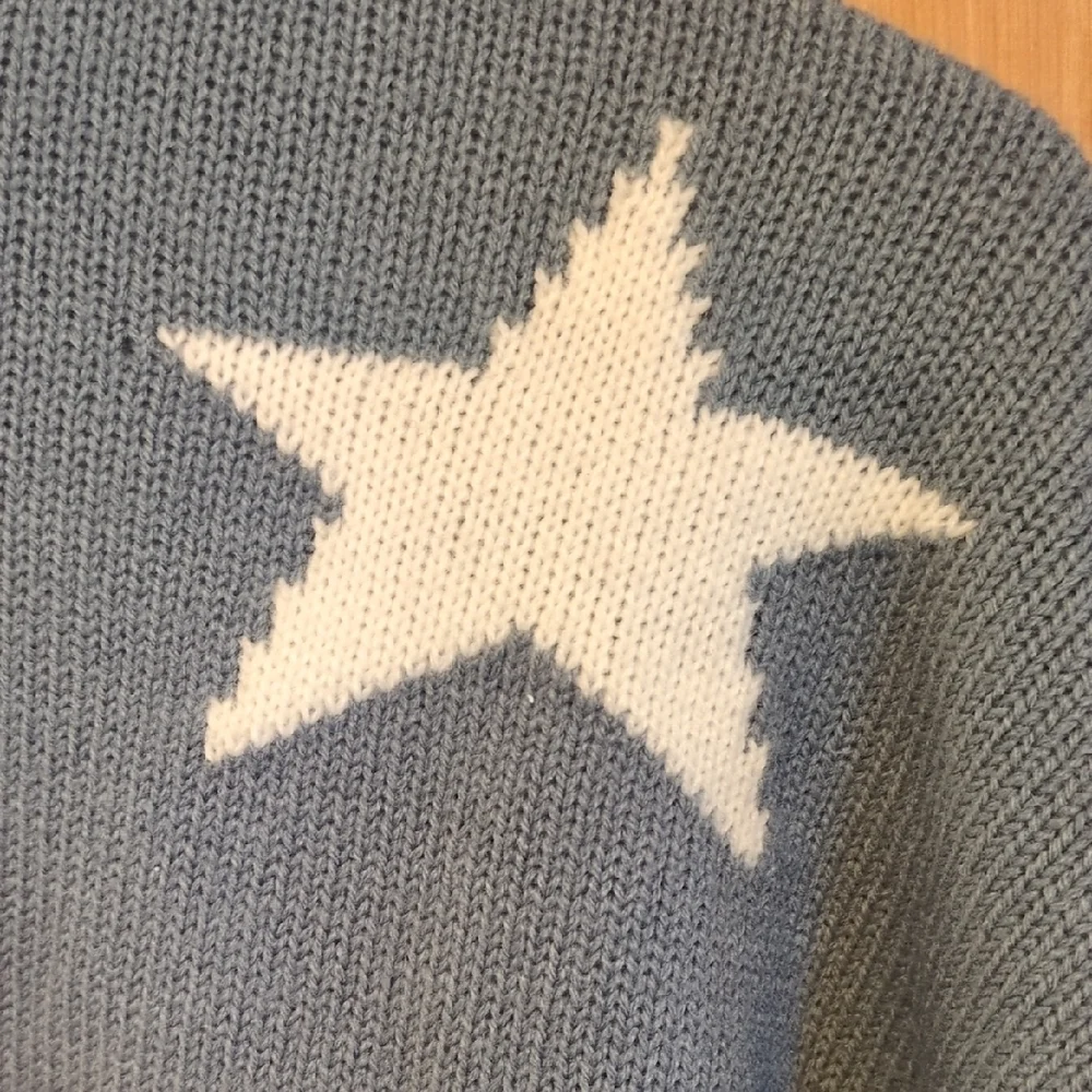 moon & madison Blue Crewneck Sweater with Ivory Star Motif - Picture 3 of 4
